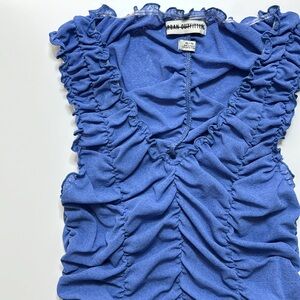 Urban Outfitters Blue Flutter Sleeve Ruched Blouse